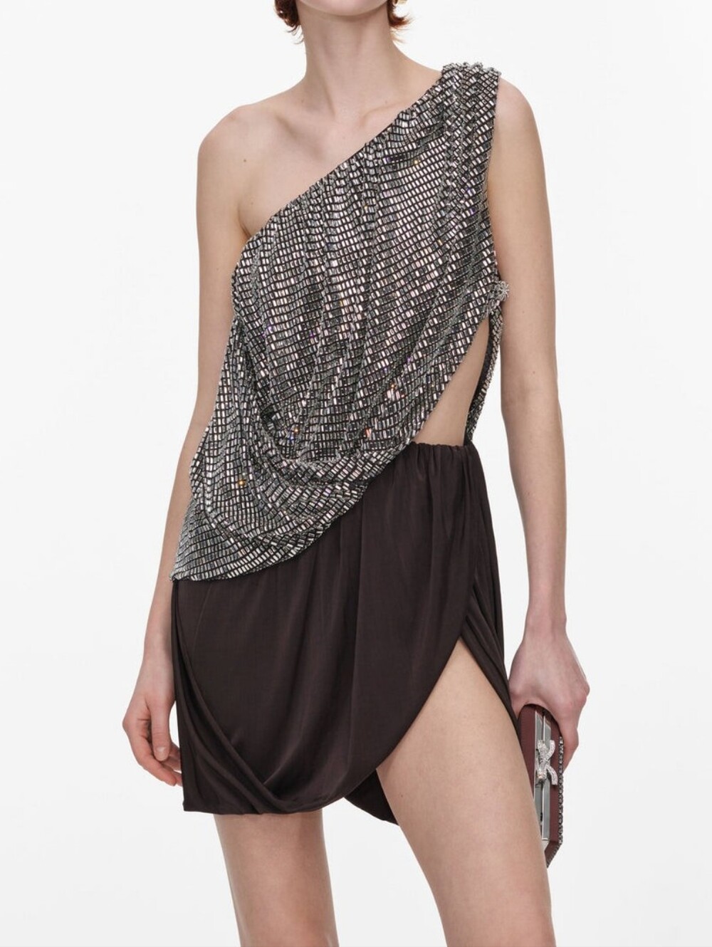 Self Portrait Rhinestone One Shoulder Drape Mini Dress - Picture 5 of 6
